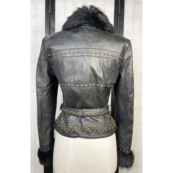 Vintage Cache Fur Collar Studded Jacket. Size: 4 - Picture 3 of 6